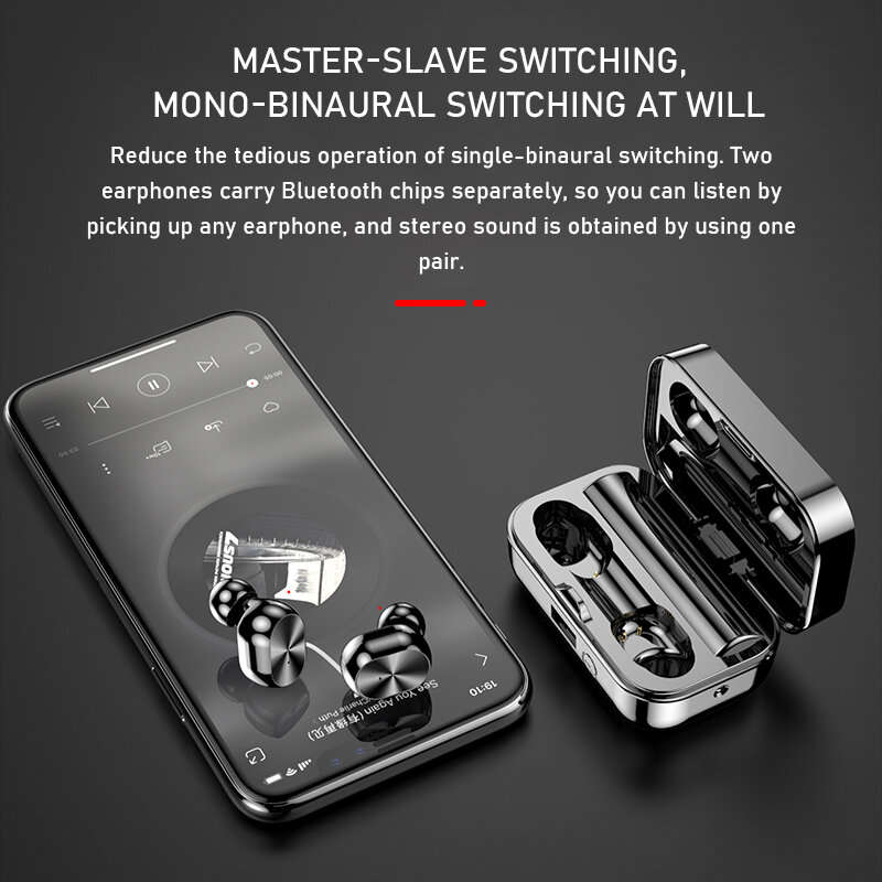 T16B TWS bluetooth 5.2 Earphone HiFi Surround Stereo 1200mAh Battery Waterproof LED Digital Display