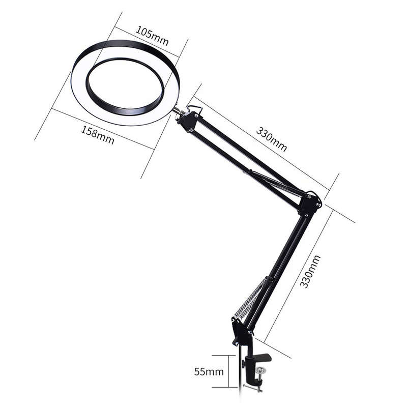 DANIU Flexible Desk Large 5X USB LED Magnifying Glass 33cm+33cm Bracket 3 Colors Illuminated Magnifi