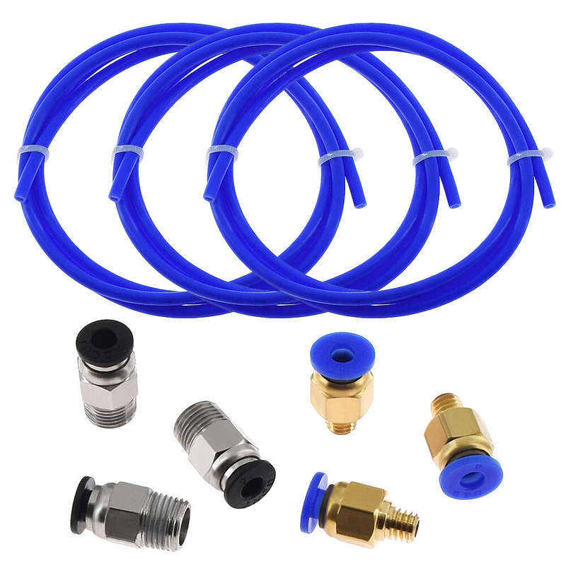 TWO TREES 3PCS 1Meters Blue PTFE Tube + 3 PC4-M6 Pneumatic Connector + 3 PC4-M10 Connectors for 3D P