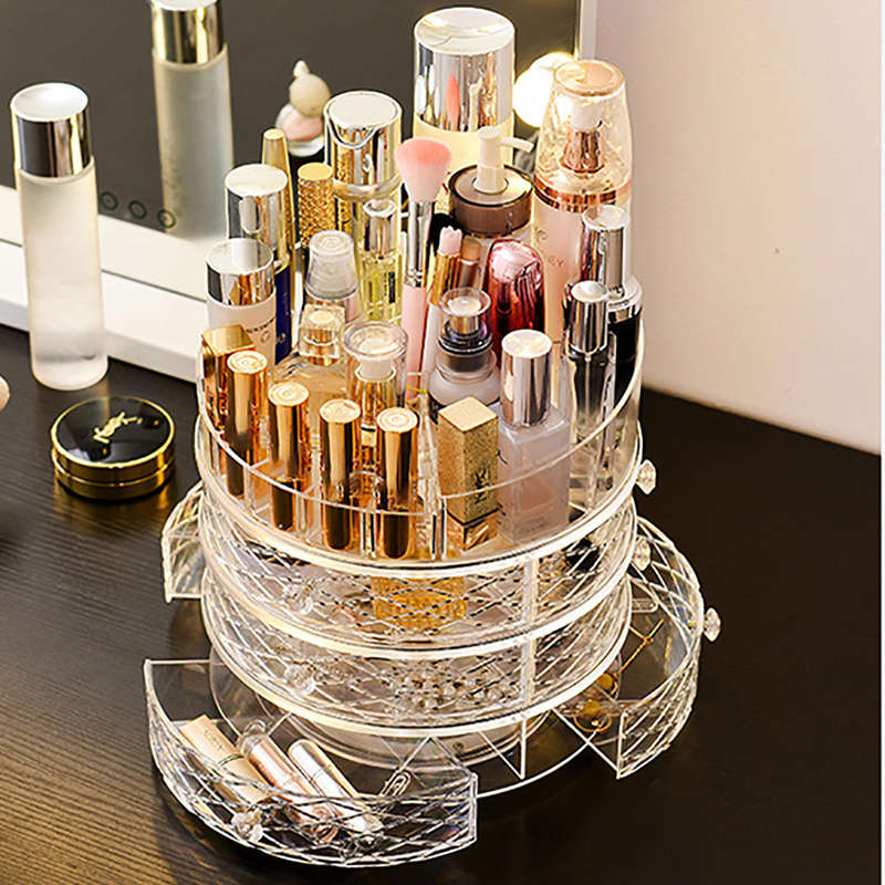 360 Degrees Rotating Cosmetic Storage Box Desktop Home Skin Care Organizer Storage Rack Dressing Tab