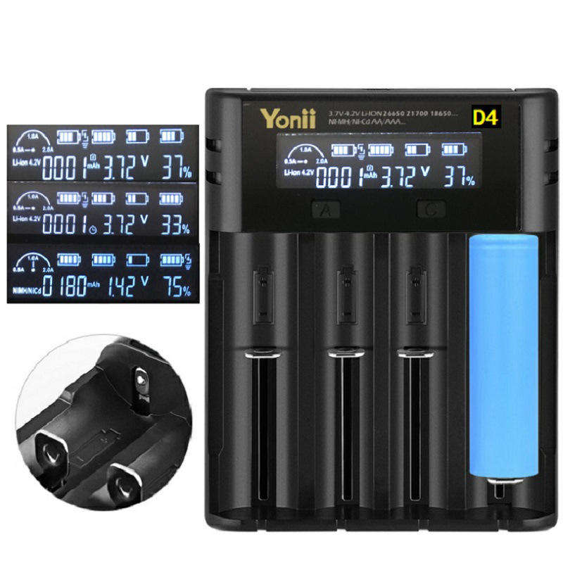 Yonii D4 Four Slot USB Rechargeable Lithium Battery Charger Multi-functional Intelligent Charger for