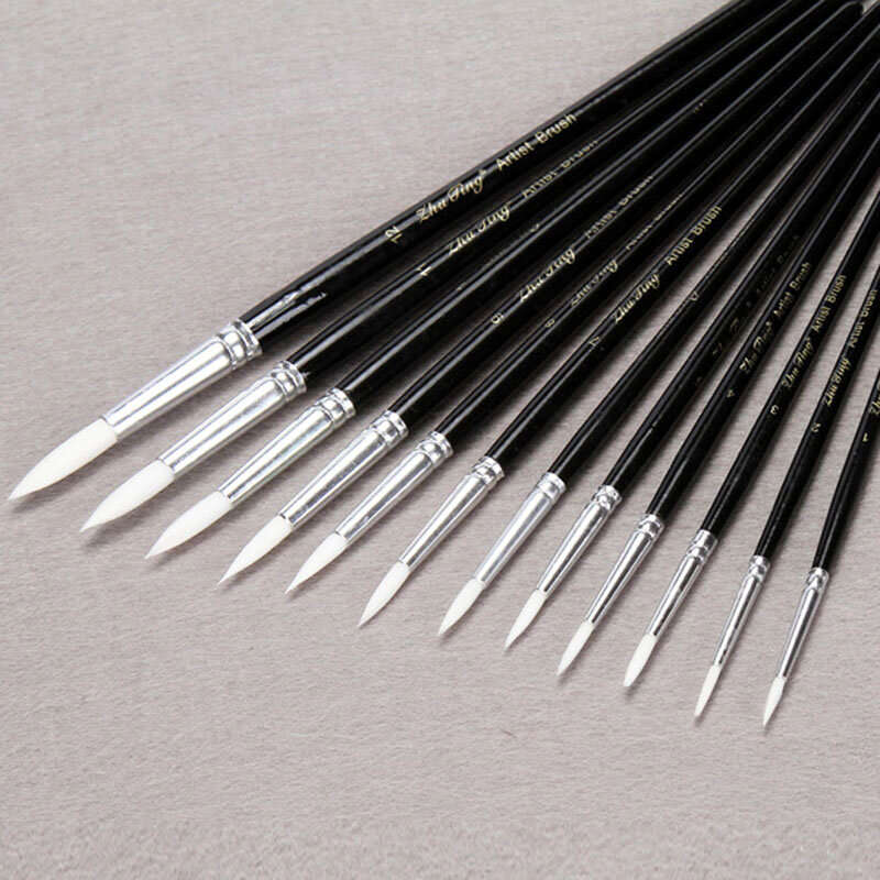 12 Pcs/Lot Paint Brush Different Size Black Short Rod White Nylon Hair Oil Painting Brushes Watercol