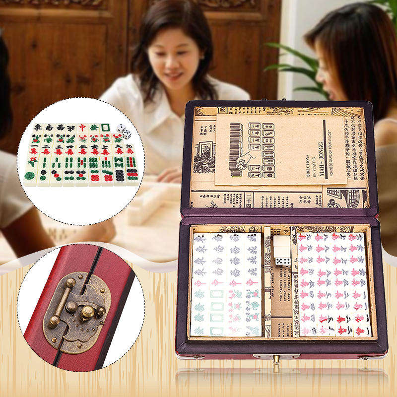 Chinese Mahjong Portable Retro Box Board Game Toy Rare 144 Tiles Mah-Jong Set