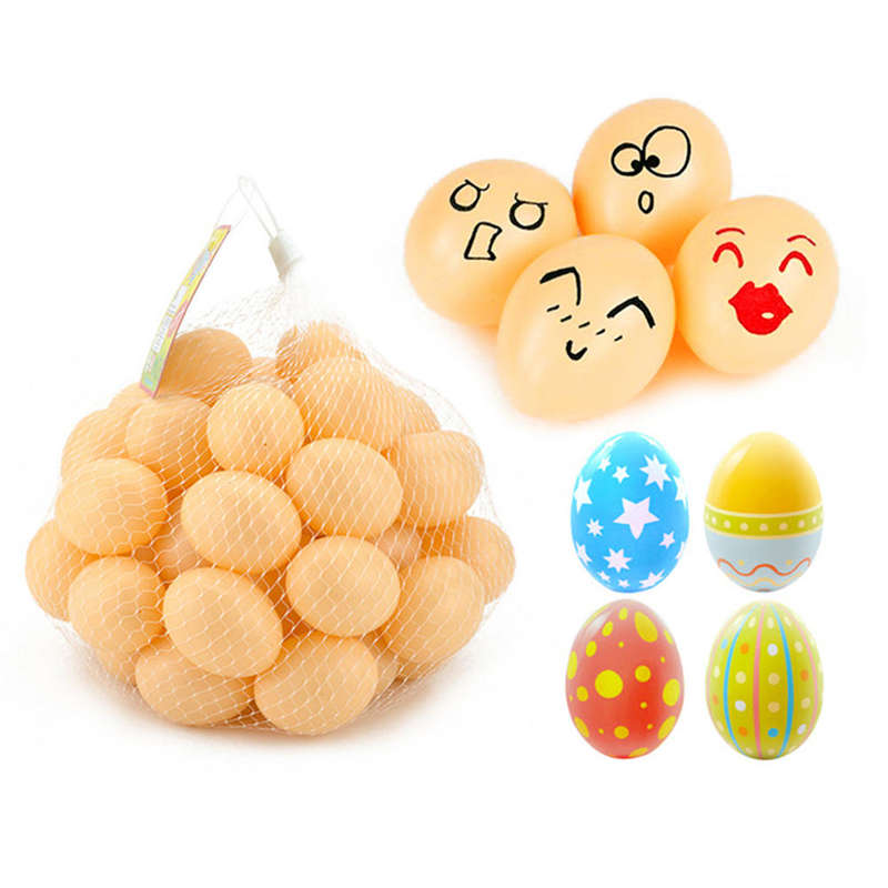 50Pcs/Set DIY Easter Eggs Painting Artificial Eggs Plastic Handmade Easter Hunt Eggs w/ Hole Craft H