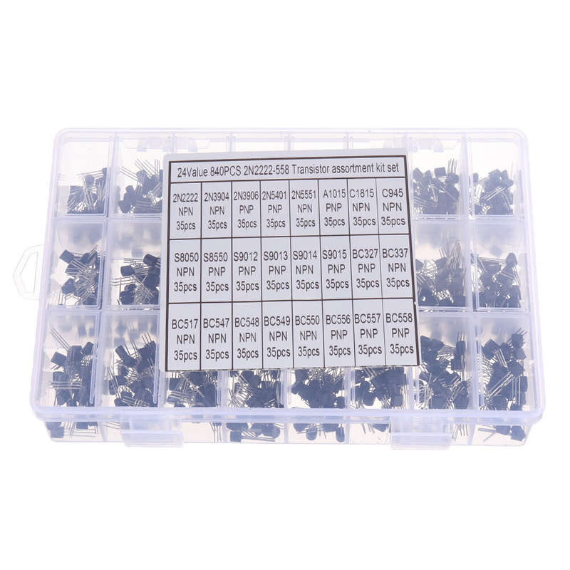 Aemedy 840pcs 24Values TO-92 Transistor Assortment Kit BC327 BC337 BC547 transistor 2N2222 3904 3906
