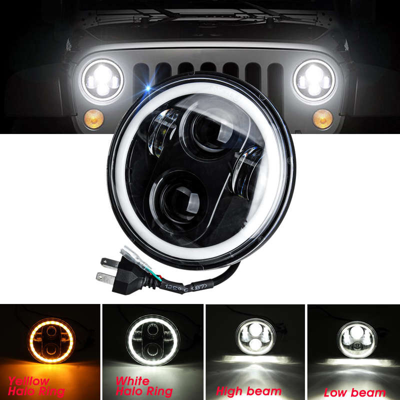 5.75'' 75W 6000K DRL Amber Halo Angle Eyes Projector LED Round Headlights Low/High Beam Turn signal