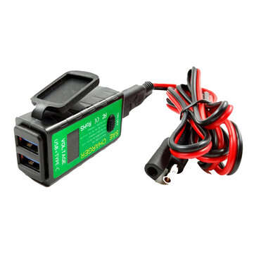 Motorcycle SAE to USB Cable Adaptor Dual USB Cell Phone Charger Voltmeter HI