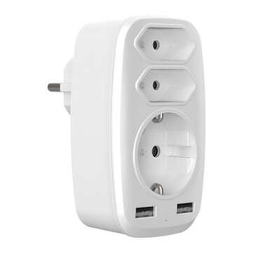4000W 250V USB Socket Adapter 5-in-1 Multiple Plug 3 Way Multi Plug Double Euro and 1 Schuko Multi S