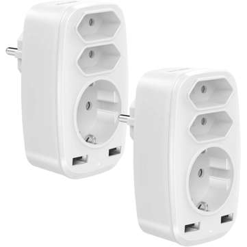 4000W 250V USB Socket Adapter 5-in-1 Multiple Plug 3 Way Multi Plug Double Euro and 1 Schuko Multi S