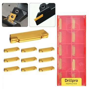 Drillpro 10pcs MGMN200-G 2mm Carbide Inserts for MGEHR/MGIVR Grooving Cut Off Tool Turning Tool