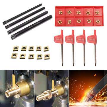 4pcs 6/7/8/10mm SCLCR06 Turning Tool Holder Lathe Boring Bar With 10pcs CCMT060204 Inserts