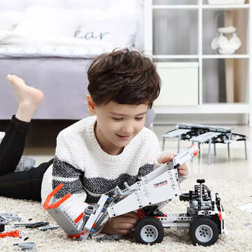 ONEBOT White Mine Truck Car 500+ Pcs Mechanical Transmission Control and Tipping Bucket Lifting Syst