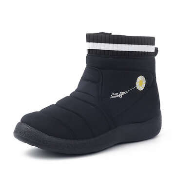 Women`s Solid Color Daisy Pattern Large Size Waterproof Warm Lining Zipp... (SIZE: 9 | COLOR: BLACK)
