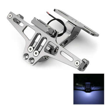 Universal CNC Motorcycle Alloy License Number Plate Holder Bracket LED Lights (COLOR.: GREY)