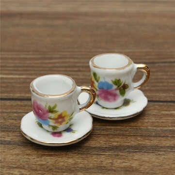 8pcs Porcelain Vintage Tea Sets Teapot Coffee Retro Floral Cups Doll House Decor Toy