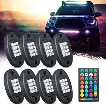 8pcs RGB LED ROCK Light Under Glow Voice Controller Muti-Channel Off-road Car