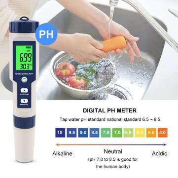 EZ-9909A 5 in 1 TDS/EC/PH/Salinity/Temperature Meter Digital Water Quality Monitor Tester for Pools,