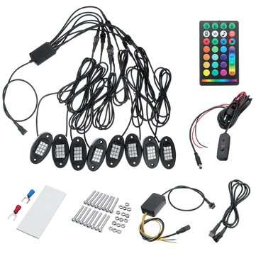 8pcs RGB LED ROCK Light Under Glow Voice Controller Muti-Channel Off-road Car