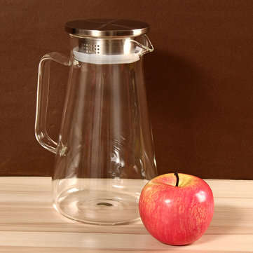 1.5L Clear Glass Pitcher Jug Water Drinking Tea Pot Carafe Stainless Steel Lid