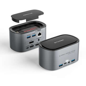 BlitzWolf BW-TH12 14-in-1 Docking Station with M.2 SATA 3.0 NGFF SSD Enclosure HD... (COLOR: GREY)