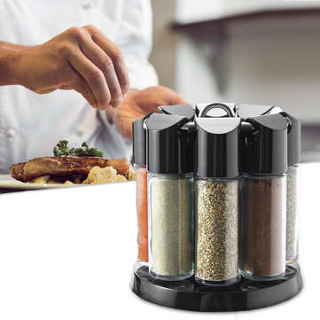 8 Jars Rotating Spice Rack Carousel Kitchen Storage Container Holder Revolving Herbs