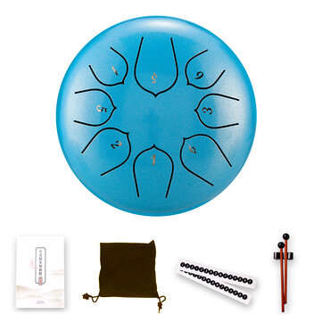 Steel Tongue Drum 6 Inch 5 Tune 8 Notes Handheld Tank Drum Ethereal Hand Pan Drum M... (COLOR: BLUE)