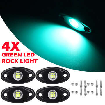 4pcs LED Rock Light Underbody Atmosphere Deck Lamp Wireless Underbody Aluminum All... (COLOR: GREEN)