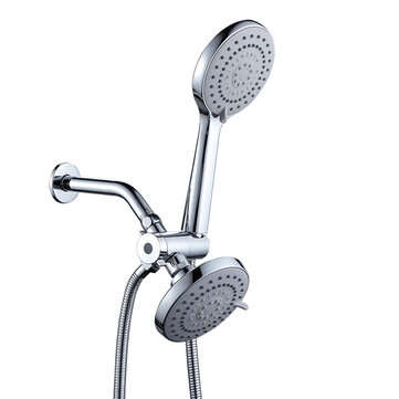 5 Setting 5`` Dual Showerhead Top Rain Hand Shower W/ 4.9FT Hose 3-way Diverter