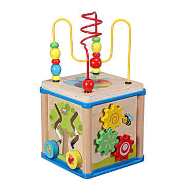 Wooden Multi-functional Wisdom Aroind Treasure Box with Beads Parent-child Educational Learning Toy