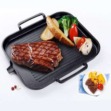 BBQ Grill Pan Non-stick Cooking Grill Pan Iron Steak Frying Pan Camping Picnic Cookware