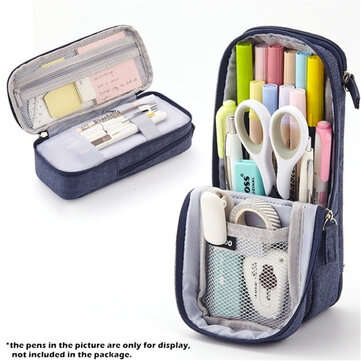 Angoo Normcore Pen Bag Two Layer Foldable Stand Pencil Case Fabric Phone Holder Sto... (COLOR: BLUE)