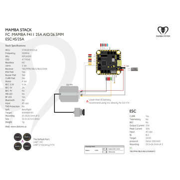 Mamba F411 AIO F4 Flight Controller 25A 4S Blheli_S DSHOT600 Brushless ESC Stack comptaible DJI FPV