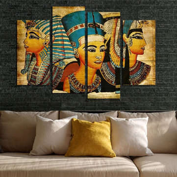 4Pcs Canvas Print Paintings Egyptian Pharaoh Oil Painting Wall Decorative Printing Art Picture Frame