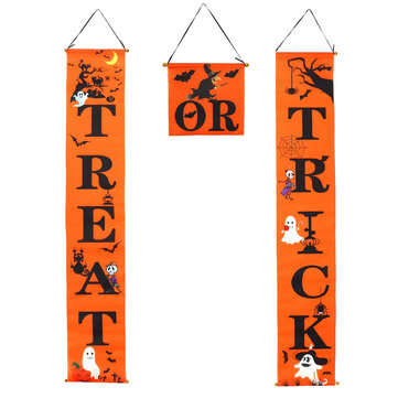 3 Pieces Halloween Hanging Banner Wall Decal Door Porch Sign Banner Halloween De... (COLOR.: YELLOW)