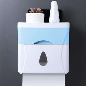 21.5*11.9*13.3cm Creative Plastic Bath Wall Mounted Paper Shelf Holder Storage Box... (COLOR.: BLUE)