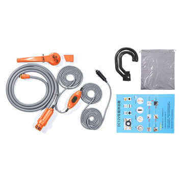 Portable 12V Car Water Shower Pump Set For Travel Trip Camp RV Caravan Boat Kit (COLOR.: ORANGE)