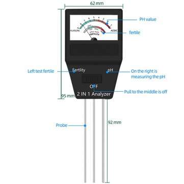 2 in 1 Pointer Type Soil Analyzer Farm Soil Fertile Meter pH Tester for Gardening Planting Analyzer