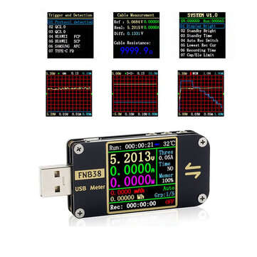 FNB38 Current Voltage Meter USB Tester QC4+ PD3.0 2.0 PPS Fast Charging Protocol Capacity Tester 5A