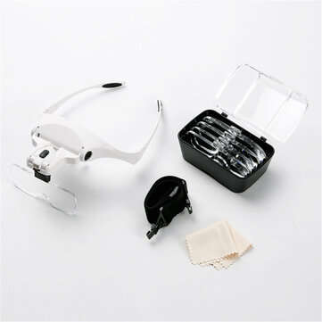 Chuda 5 Lens Loupe Eyewear Magnifier With Led Lights Lamp Interchangeable Lens 1.0X-3.5X Magnificati