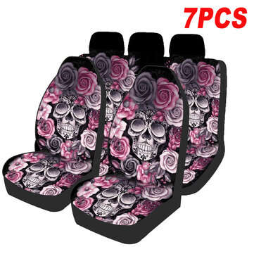 1/2/7PCS Print Universal Front Car Seat Cover Steering Wheel Cover Fit Seat Cush... (QUANTITY: 7PCS)