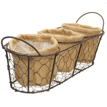 Vintage Wire Baskets Three Baskets Rattan Hanging Flower Pot Food Baking Supplies Storage Basket