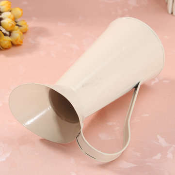 White Vintage Shabby Chic Cream Vase Enamel Pitcher Jug Pot Tall Metal Wedding Decor