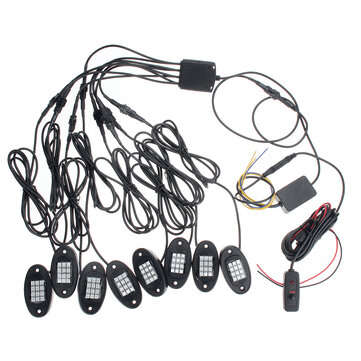 8pcs RGB LED ROCK Light Under Glow Voice Controller Muti-Channel Off-road Car
