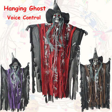 Halloween Hanging Ghost Witch Voice Red Light Eyes Party Decoration Toys Supplies