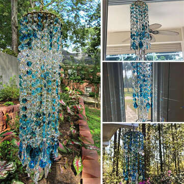 Blue White Crystal Wind Chimes Extended Version Free Cleaning Fuss-free Assembly Wind Chimes for Gar