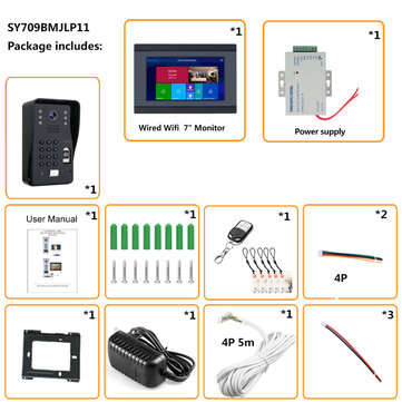 ENNIO SY709BMJLP11 7 inch Wifi Wireless Video Door Phone Doorbell Intercom System with Wired Fingerp