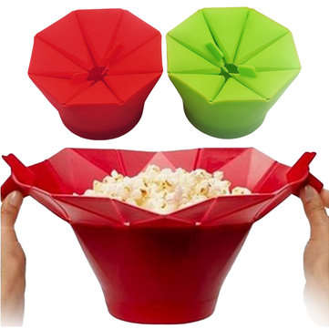 Popcorn Popper Maker DIY Silicone Popcorn Maker Fold Bucket Red Kitchen Storage Container