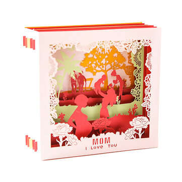G2060W Creative 3D Mother`s Day Greeting Cards Paper Carving Handmade Cards Box Anniversary Birthday