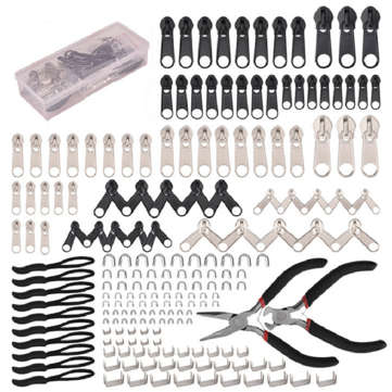197Pcs Zipper Repair Kit Zipper Replacement Zipper Pull Rescue Kit with Zipper Install Pliers Tool a