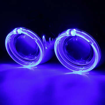 2Pcs Mini Car LED Projector Headlights Halo Ring Angel Eye Lights RHD Bi-Xenon HID ... (COLOR: BLUE)